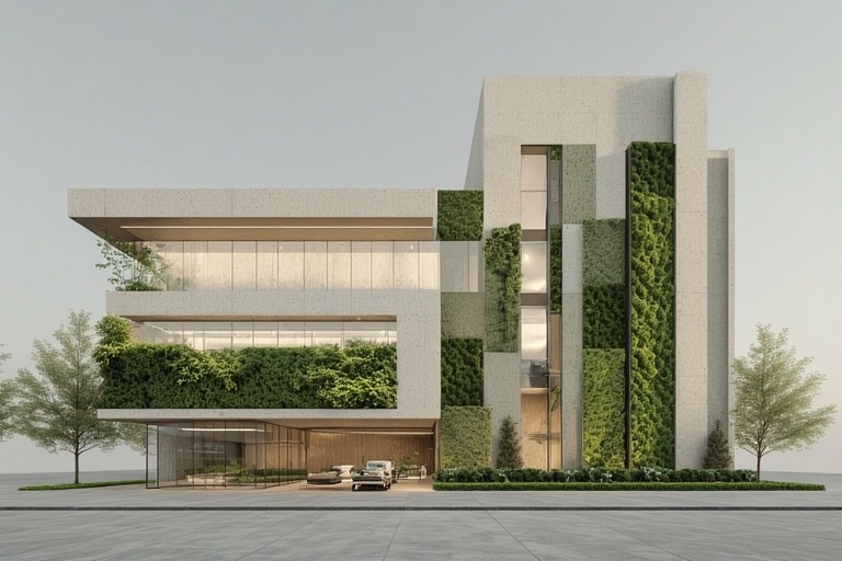 Green walls integrated into elevation design