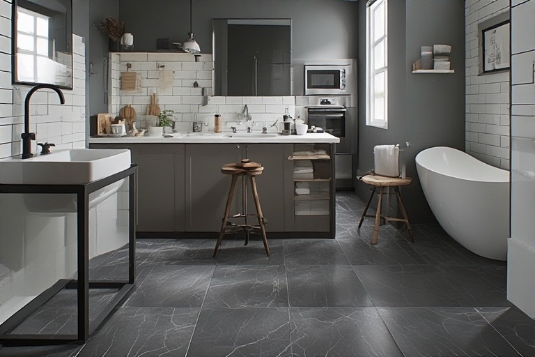 Grey and White Bathroom Tiles for Floors and Walls