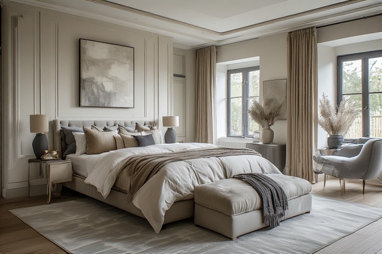 Grey and Beige Combination for Bedroom Design