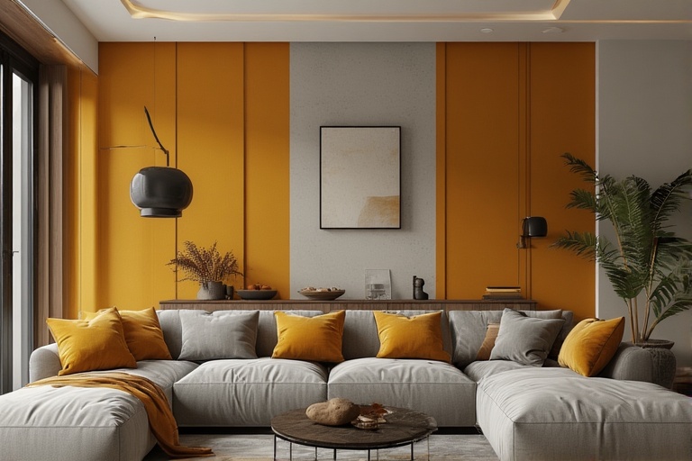 Grey and Mustard Living Room Indian Hall Colour Combinations for Contemporary and Warm Ambience