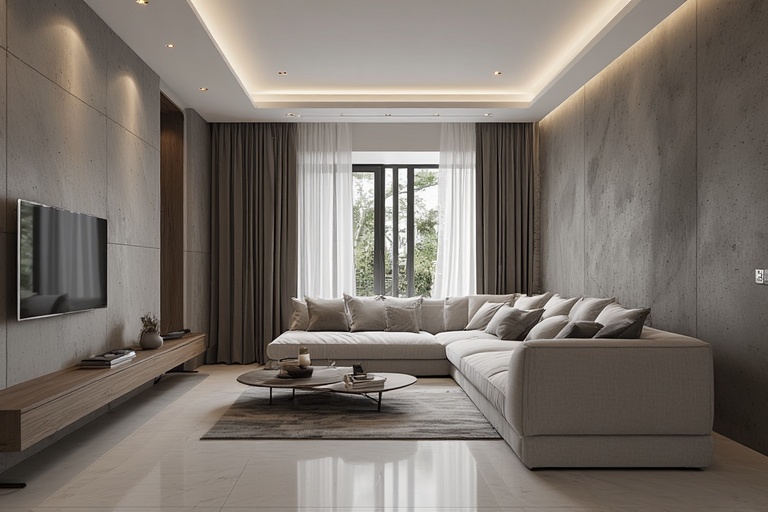 Grey and White Dual-Tone False Ceiling Design for Contemporary Living Spaces