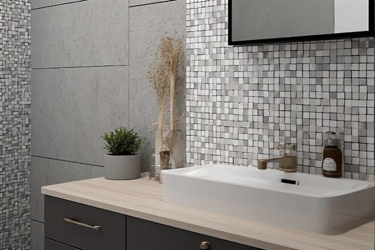 Mosaic Grey and White Bathroom Tiles