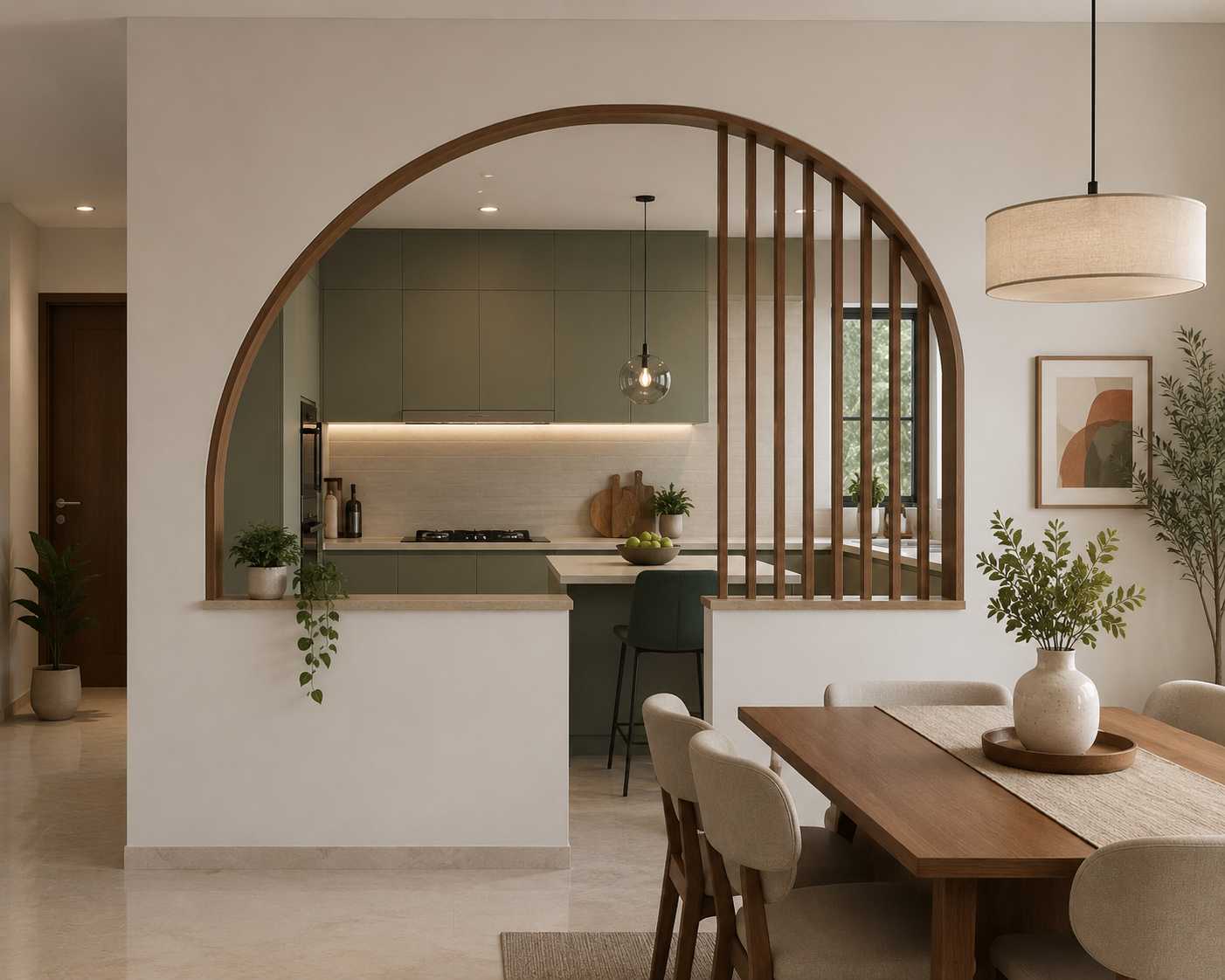 Kitchen arch design​ with half arch partition