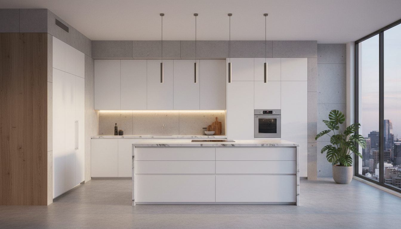 Seamless handleless kitchen interior design concept