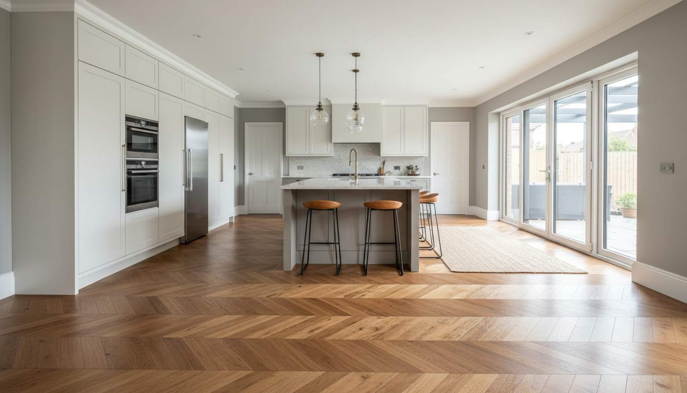 Sophisticated herringbone layout kitchen floor ideas