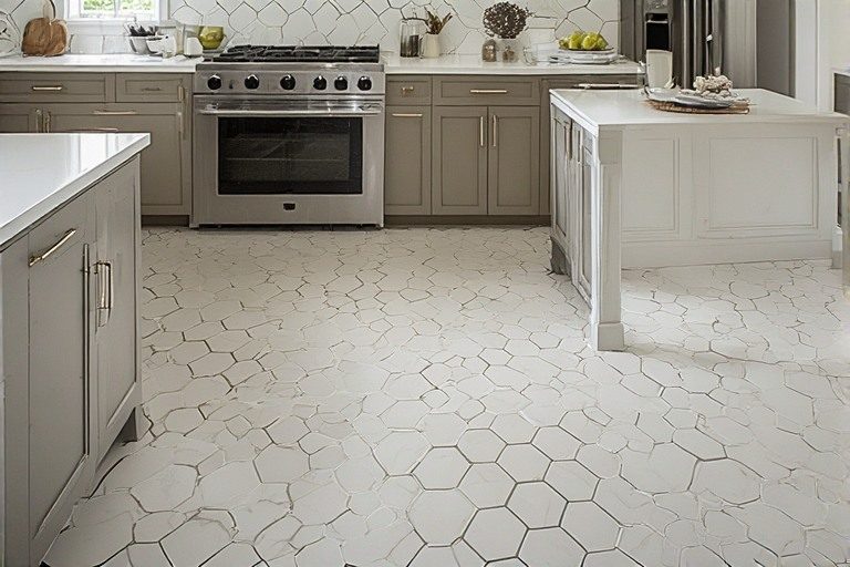 Modern hexagon shaped kitchen floor ideas for design interest