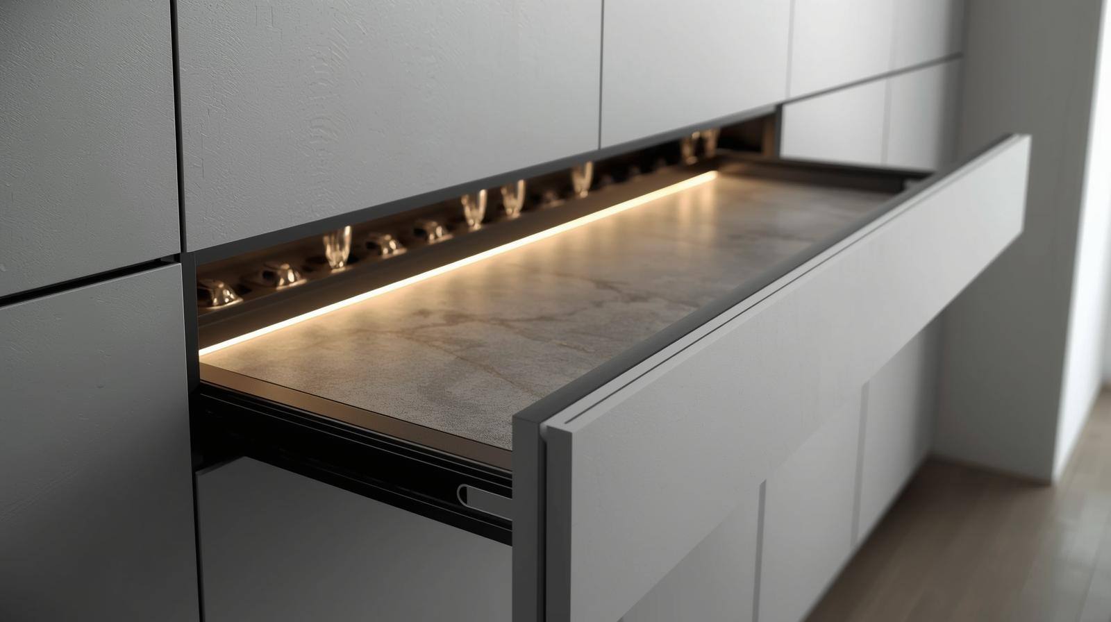 Hidden pop-up bar counter design for homes.