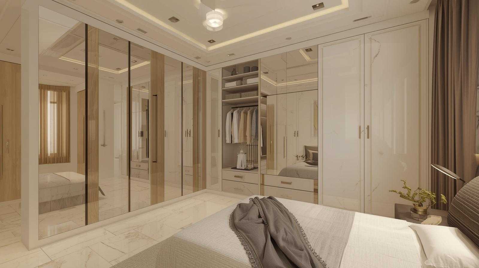 High gloss finished wardrobes for small and medium bedrooms reflect light beautifully, adding brightness and elegance.