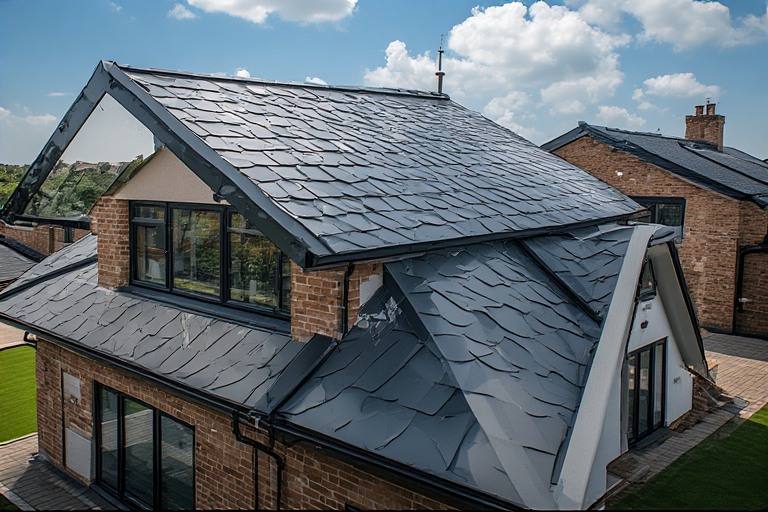 Reflective high-gloss roof tile texture for contemporary light-enhancing roofs