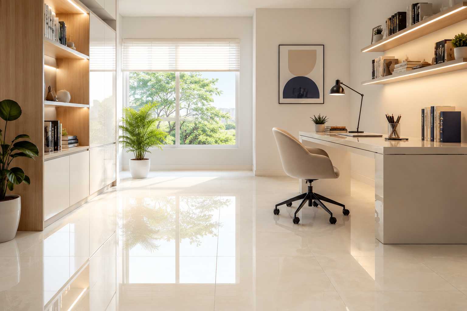 Study Room Design with Glossy Tiles