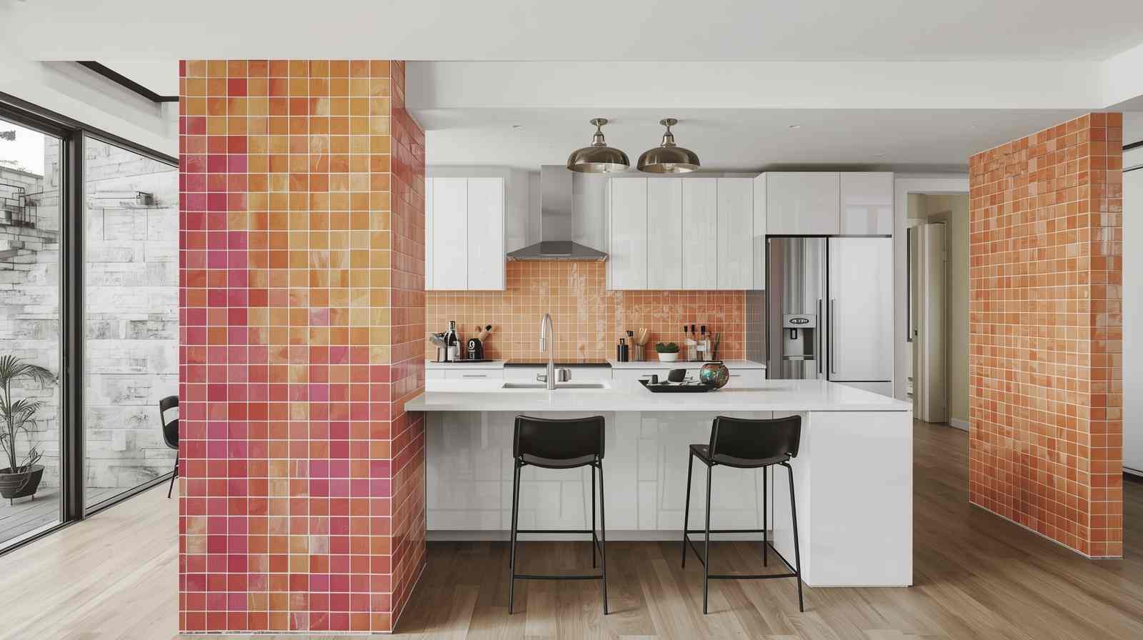 Highlighter Tiles to Create a Bold Kitchen Partition Design