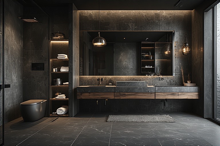 Industrial Chic & Dark Palletes Luxury Bathroom Design