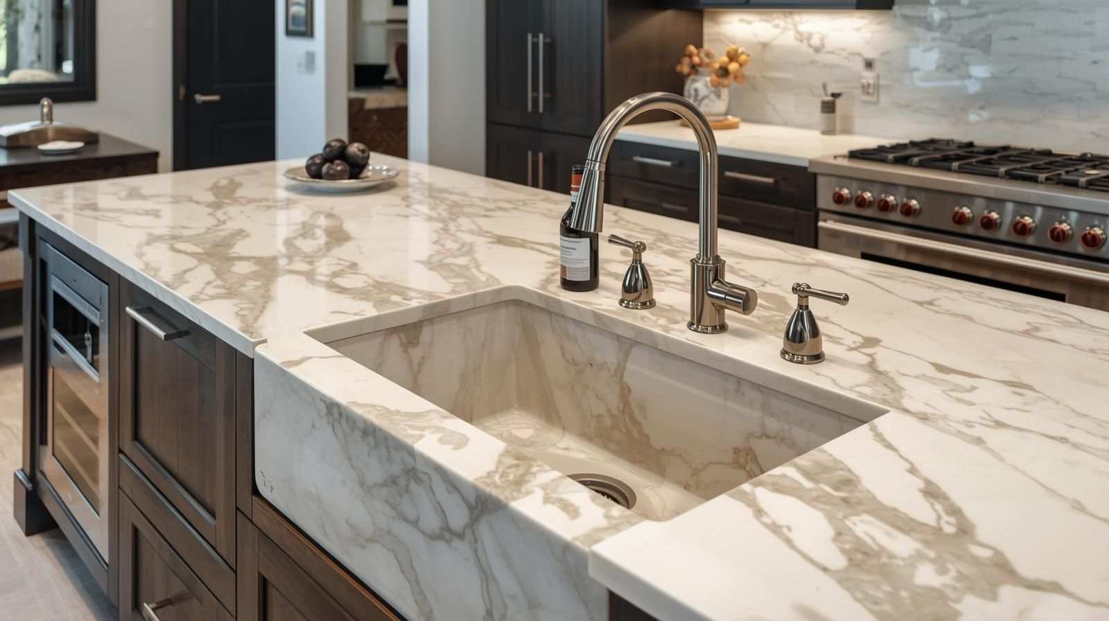 Integrated Marble Sink with Coordinated Tile Accents