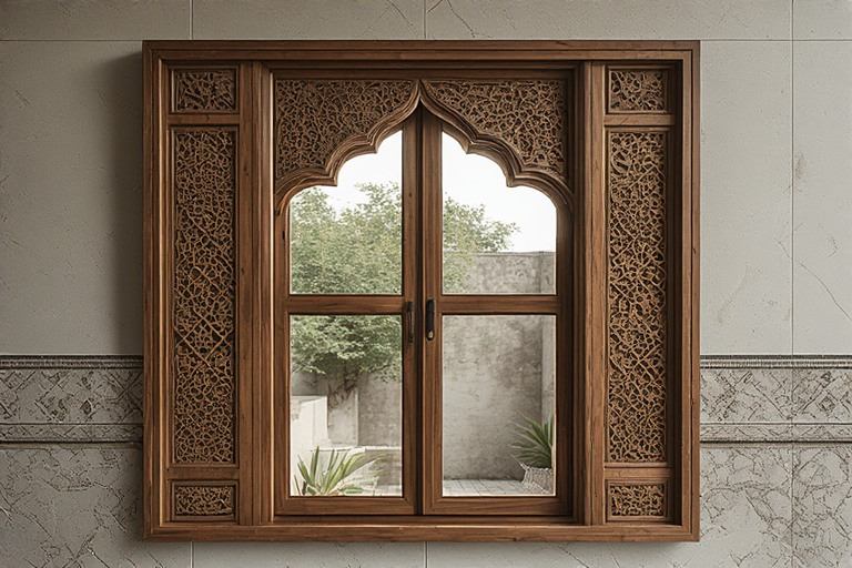 Traditional jharokha style wooden window design