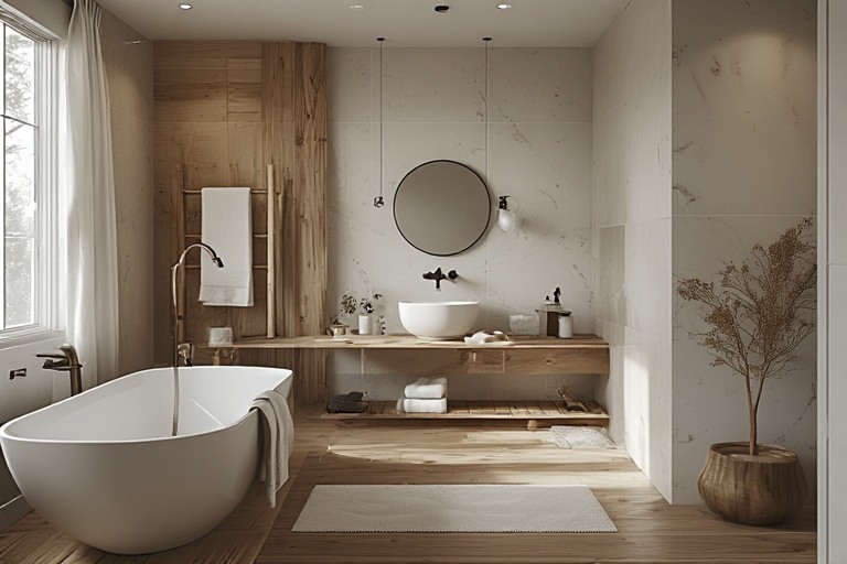 Japandi Fusion Contemporary Bathroom Design