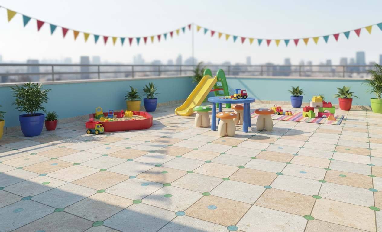 Kids-Friendly Terrace with Textured Tiles