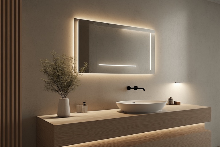 LED-Illuminated Wash Basin Mirror Design for Enhanced Lighting and Modern Bathroom Look