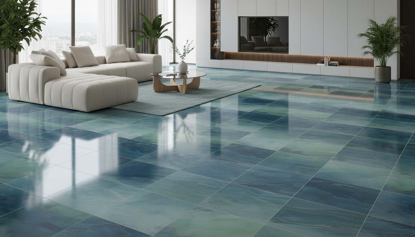 Large format blue and green combination living room tiles