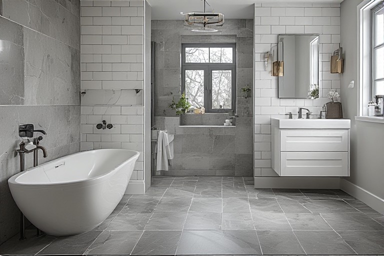 Large Format Grey and White Bathroom Tiles