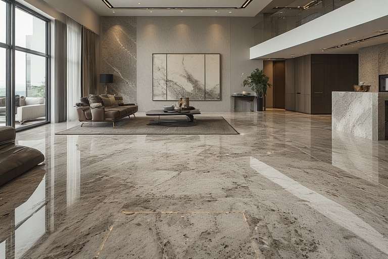 Large Format Polished Granite – Spacious, Seamless & Perfect for Open Interiors
