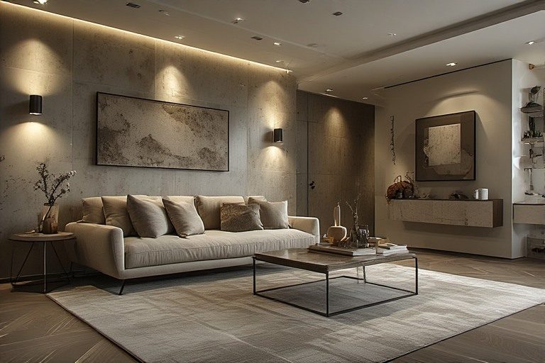 Seamless large format home wall design for open halls