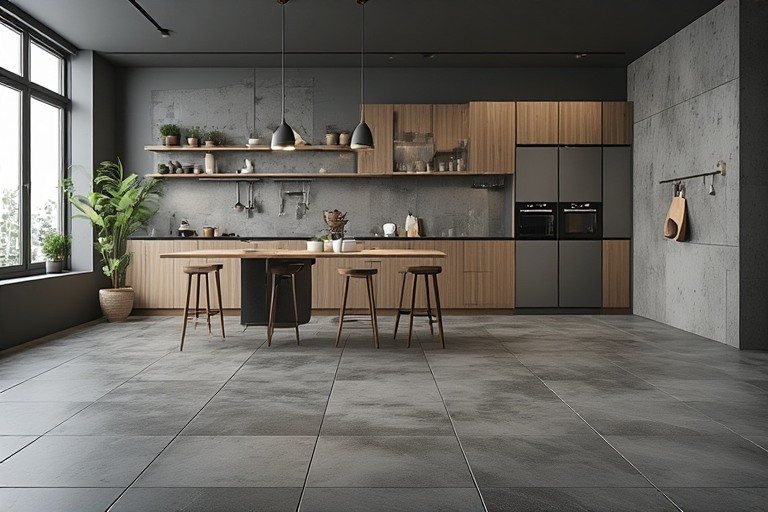 Seamless large grey kitchen floor ideas for expansive spaces