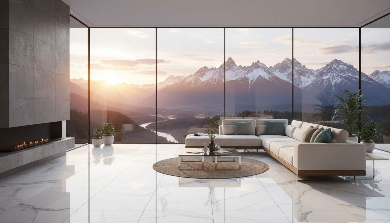Large picture window design for panoramic living room views