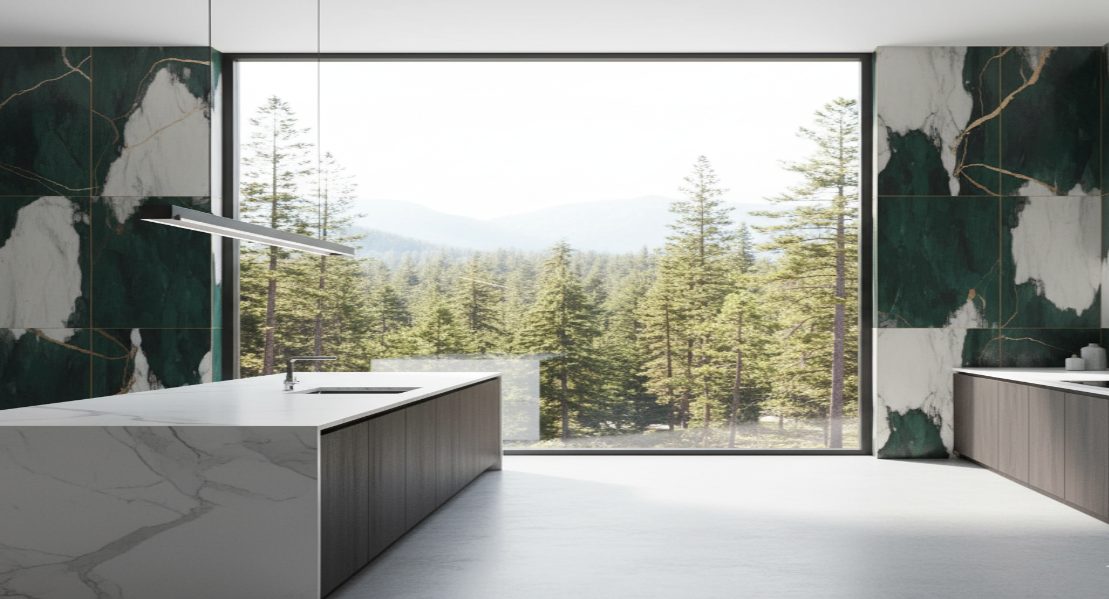 Large Picture Windows with Contemporary Decorative Tiles