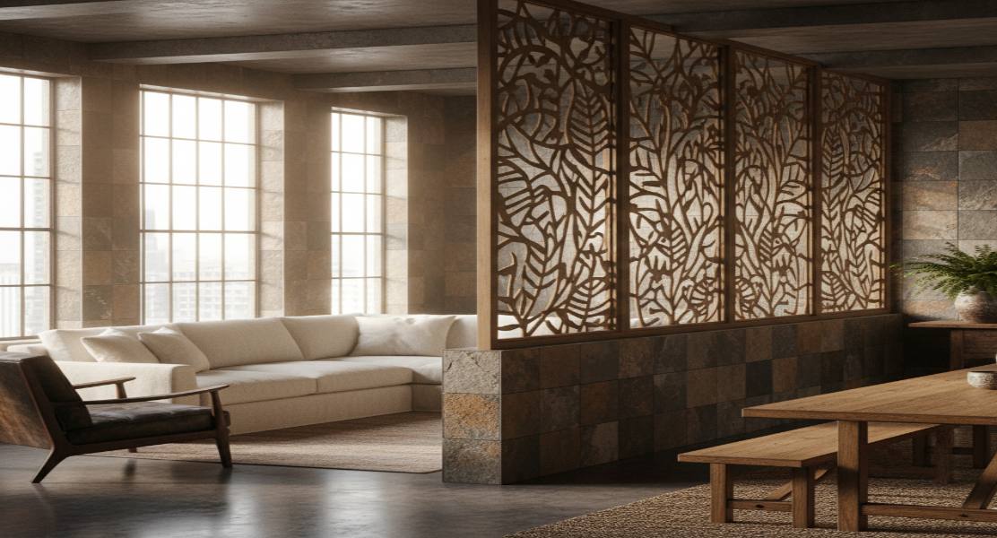 Laser-Cut Wooden Frame Glass Partitions