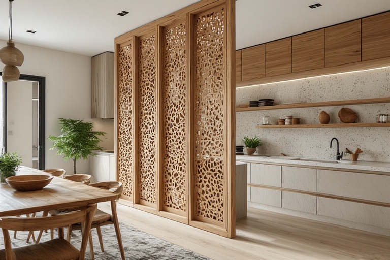 Laser-Cut Wooden Screens for Open Kitchen Partition for a Stylish, Custom Design