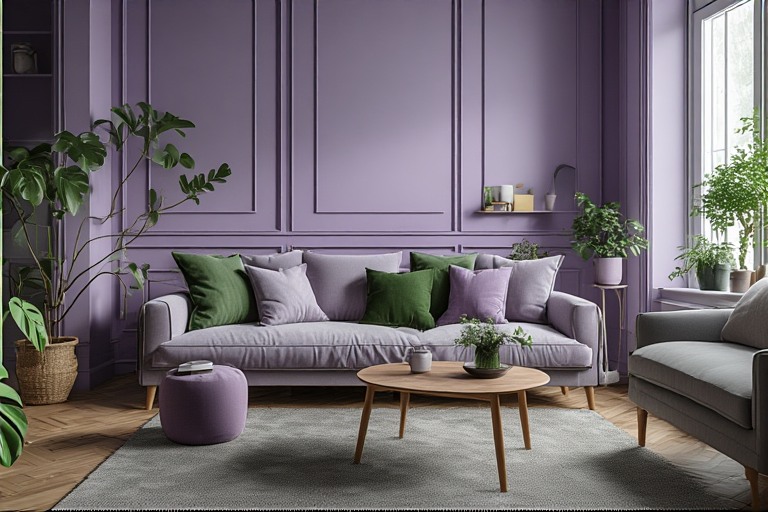 Lavender Green colour combination For Living Room With Purple