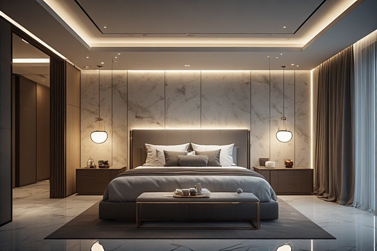 Hotel style layered lighting for luxury bedroom interior design