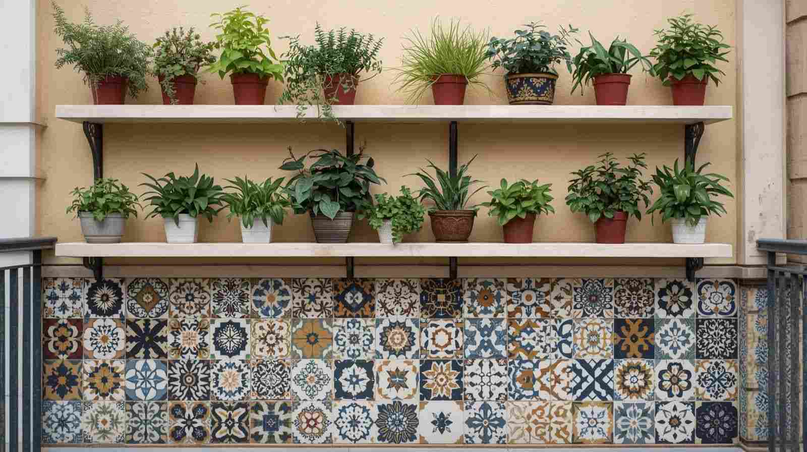 Layered Shelves with Colourful Ceramic Tiles