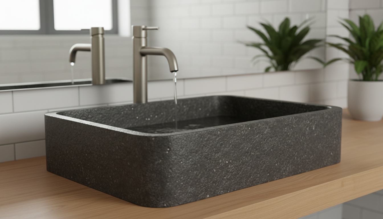 Textured leather-finish table top wash basin granite design for a unique feel