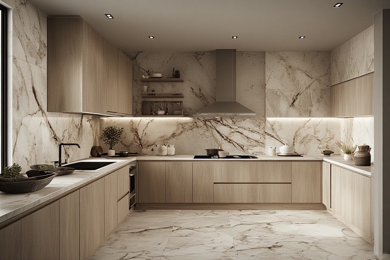 Light Brown with Marble Tiles
