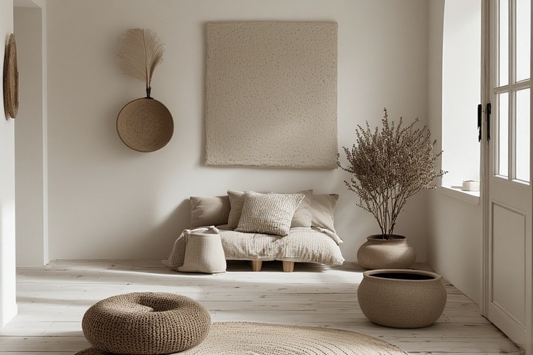 Light Taupe & Off-White with Wooden Finish Tiles