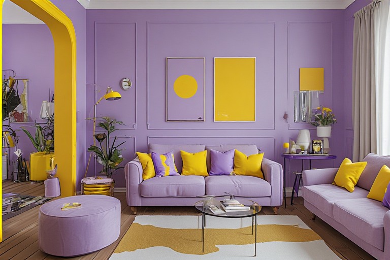 Lilac Yellow Colour Combination For Living Room With Purple