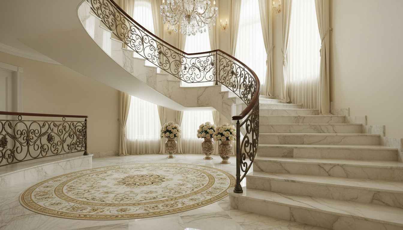 Luxurious marble effect stairs colour design for grand foyers