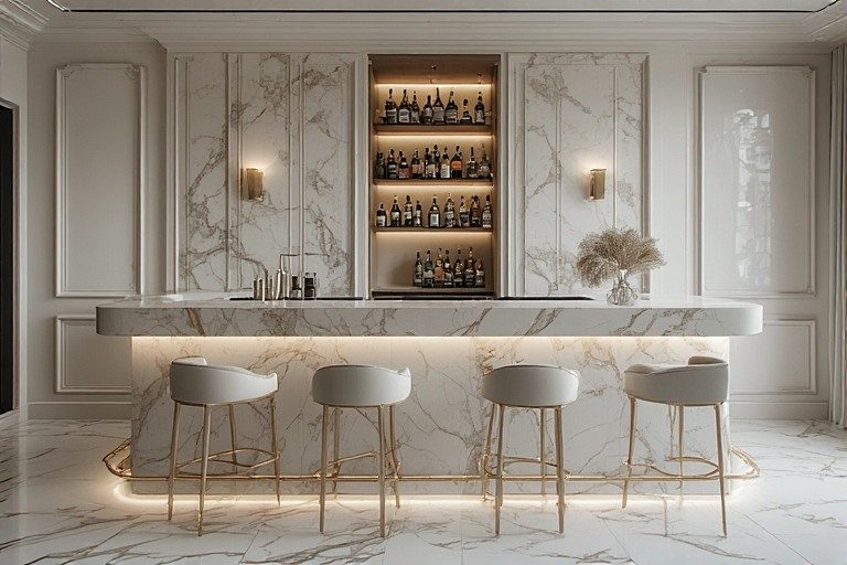 Luxury marble island bar counter design.