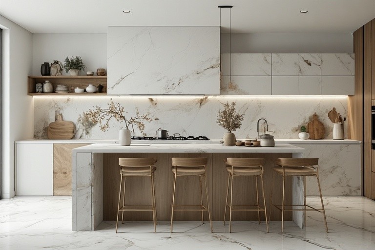 Luxurious Marble Look - Kitchen Dado Tiles Design