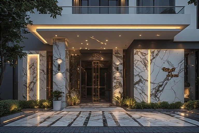 Front Wall Design For Home with Marble Finish
