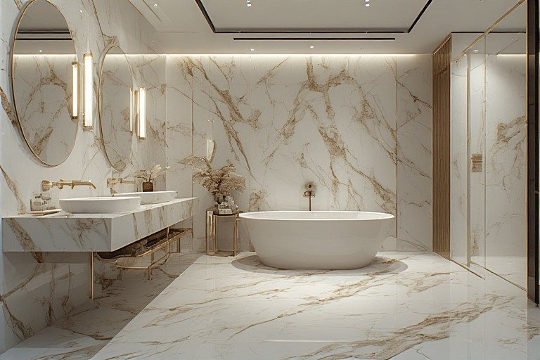 Luxury marble bathroom interior design using premium slabs