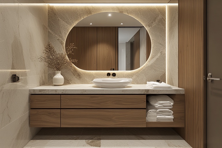 Marble Finish Table Top Wash Basin Cabinet for Luxury Bathroom Interiors