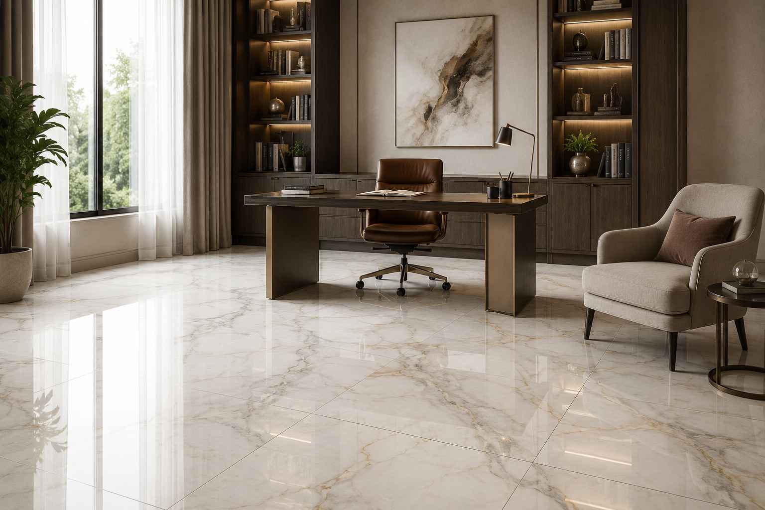 Study Room Design with Marble Finish