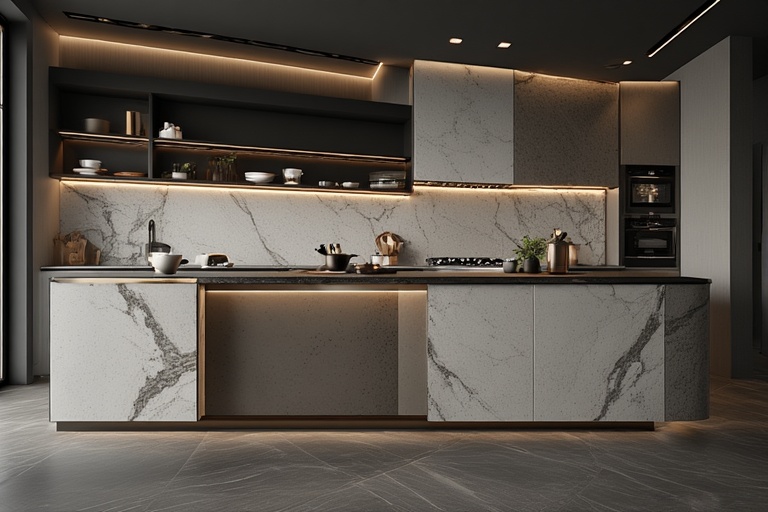 Marble Metal Accent Slab Concept for a Luxurious Kitchen Design
