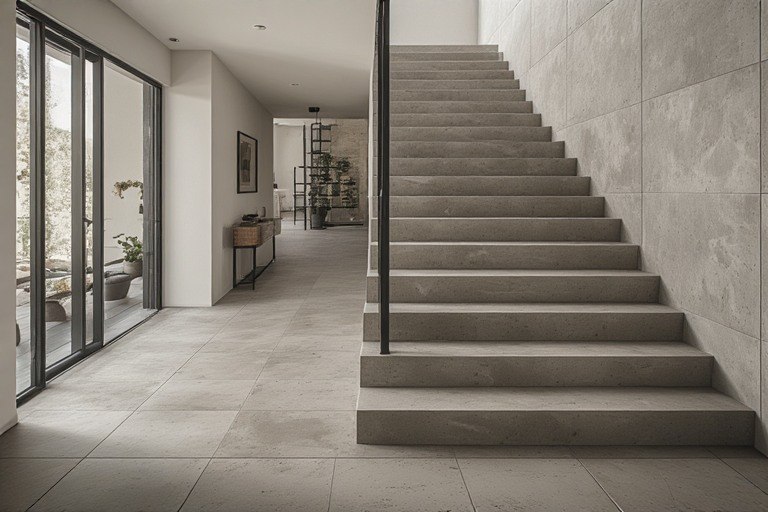 Matte porcelain concrete effect rough tiles for stairs