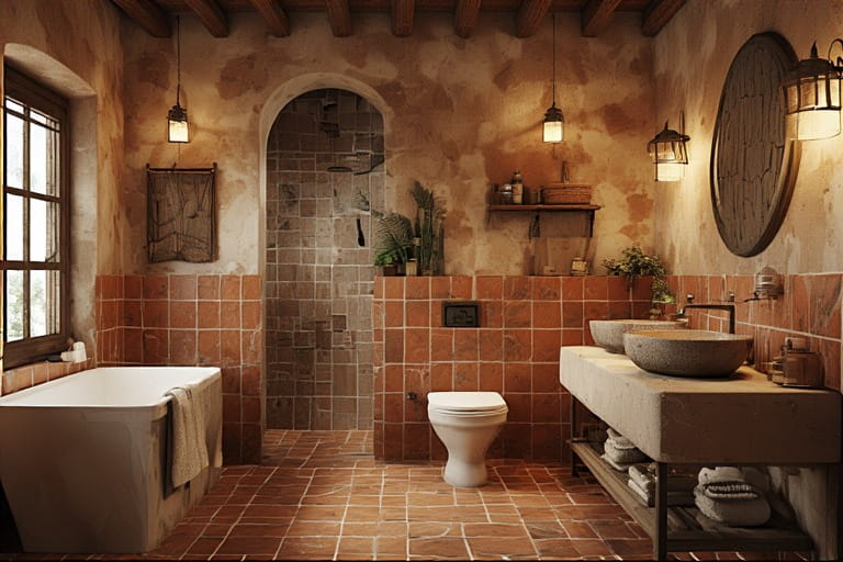 Mediterranean Rustic Bathroom Design
