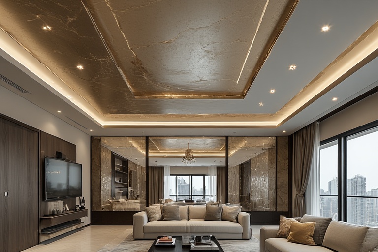 Metallic and Textured Panel Ceiling for Bold and Contemporary Interiors