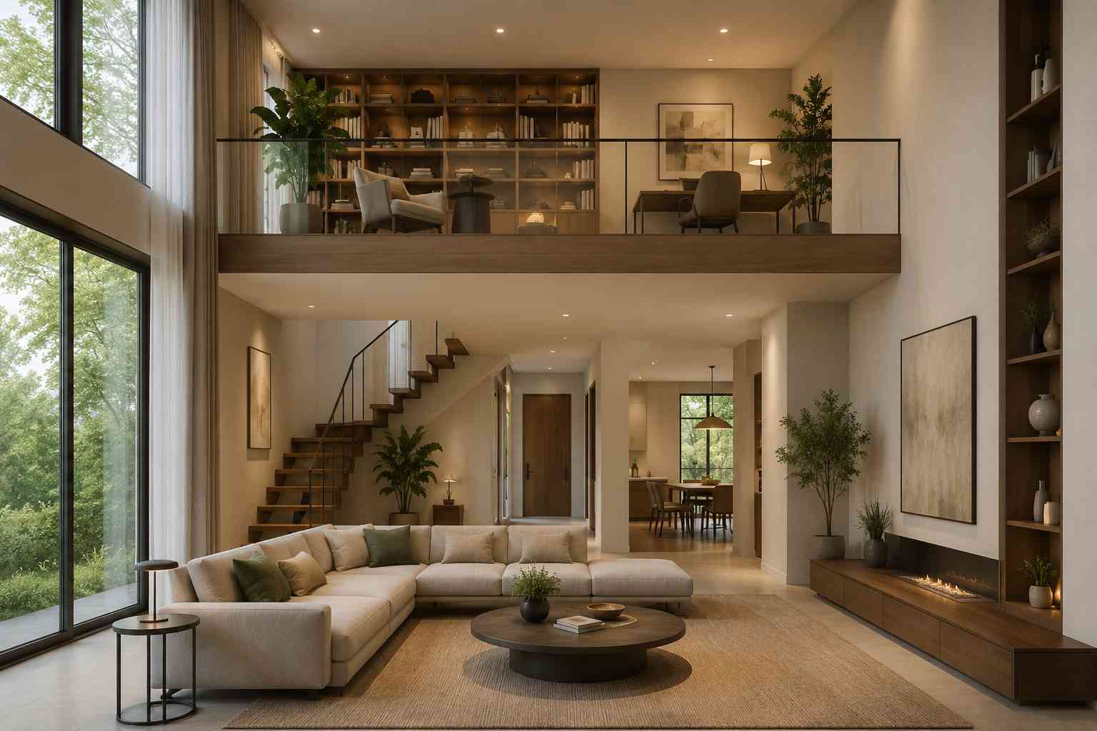 Double Height Living Room with Mezzanine Integration
