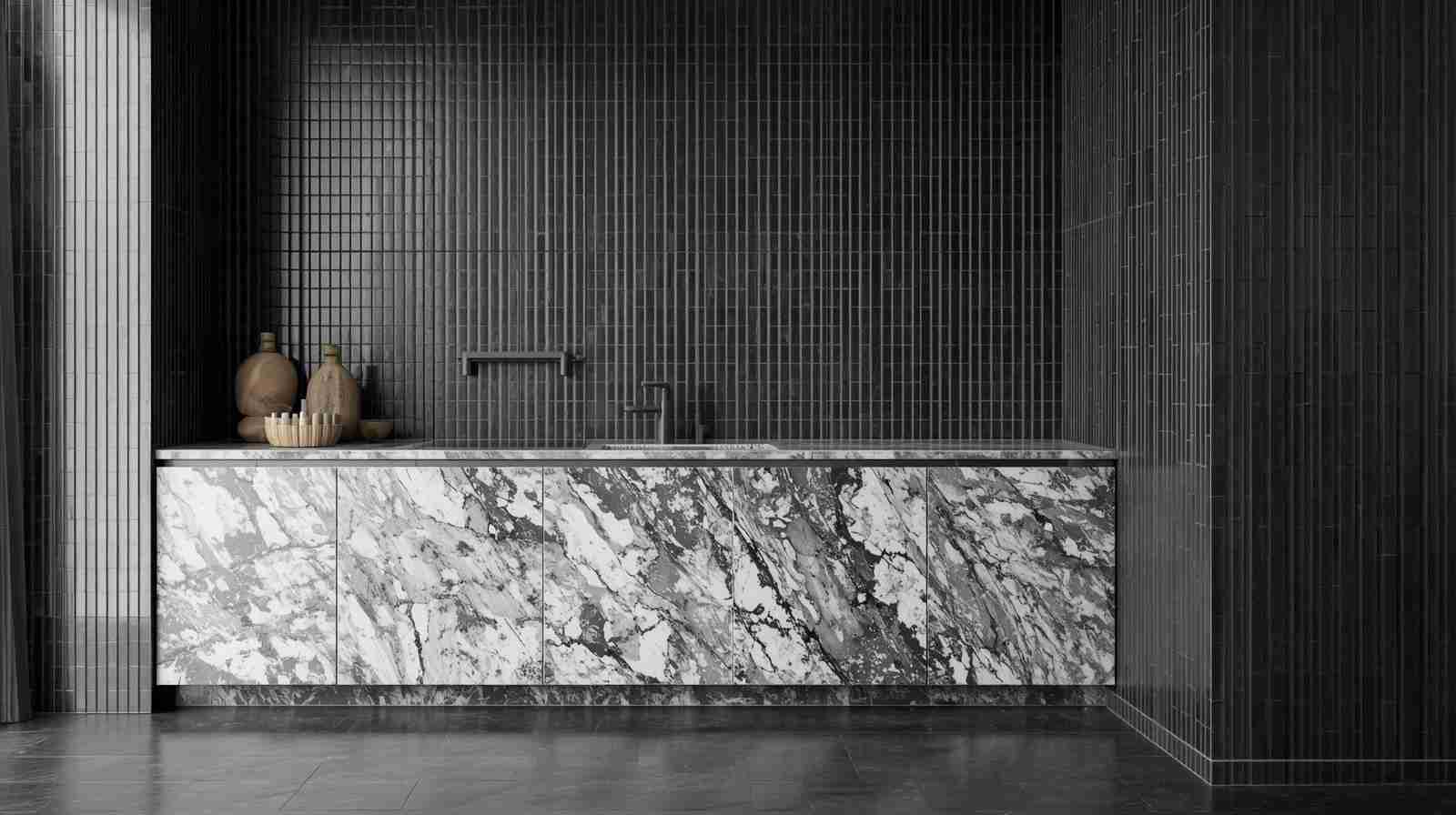 Minimalist Black and White Tiles for Kitchen